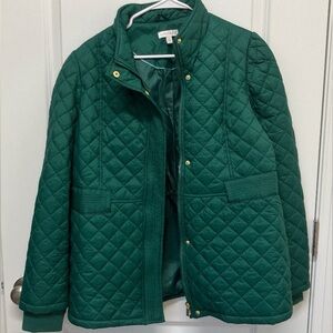 NWT Crown& Ivy Woman's Long Sleeve Quilted Jacket, Large, Green